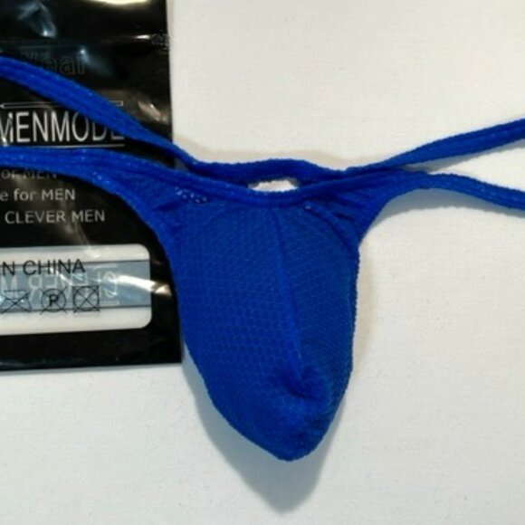 Clever Menmode Other - Men's Waffled See-Through "T-Back" Thong - Blue - Pouch